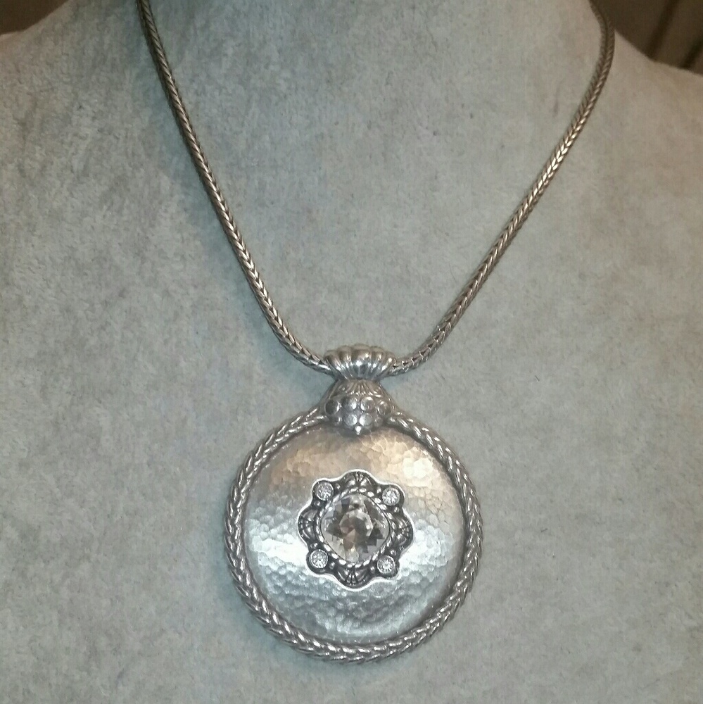 Vintage Brighton Silver Pendant w/ Faceted Glass C